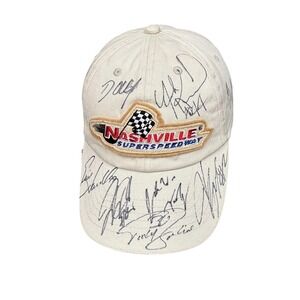 Nashville Superspeedway Hat Cap Strap Back White NASCAR Racing Autographed Mens